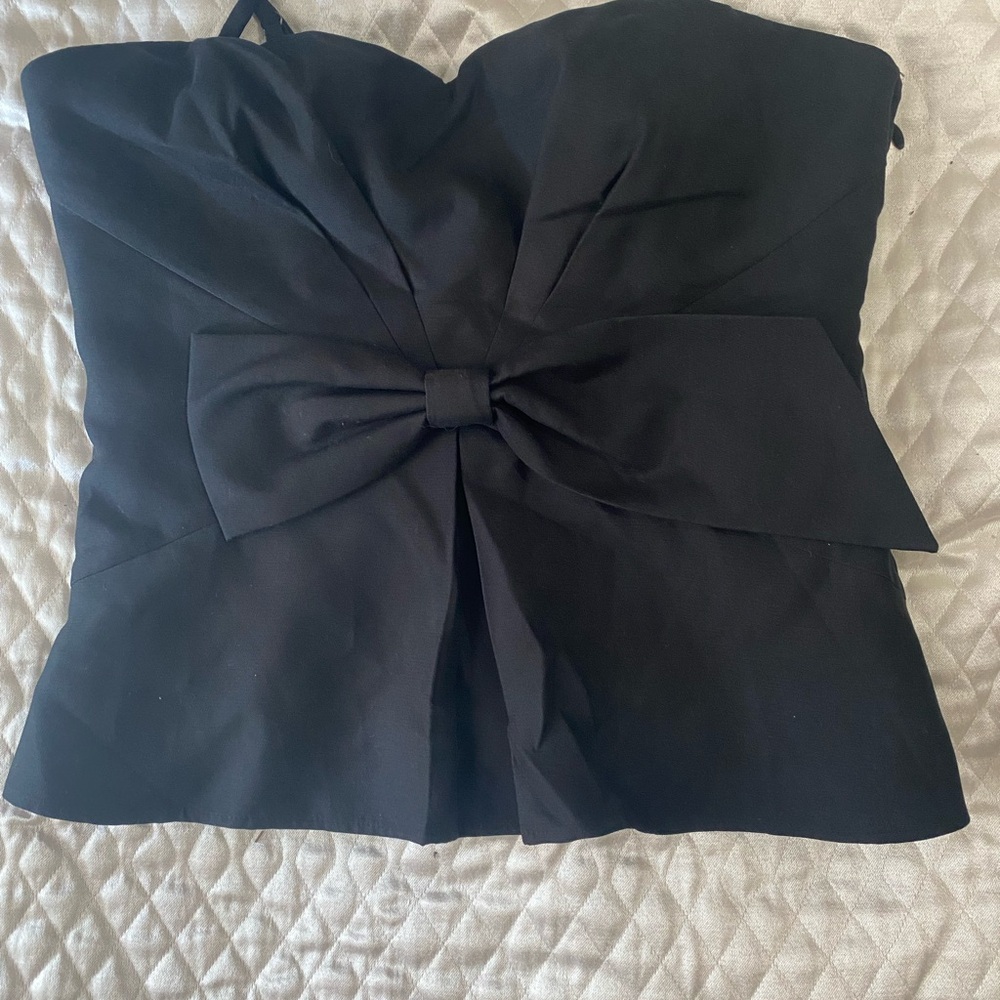 Ann Taylor Black Strapless Blouse with Bow